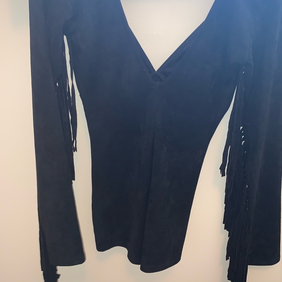 Fringe arm suede short romper - Picture 4 of 4